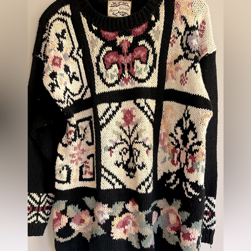VINTAGE 90S HEIRLOOM COLLECTIBLES Chunky Floral Sweater Cottage Whimsigoth Sz M - Picture 8 of 10
